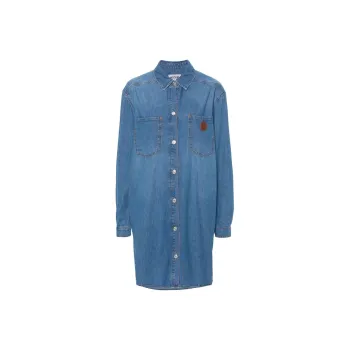 MOSCHINO Peace Sign-embroidered Denim Midi Dress