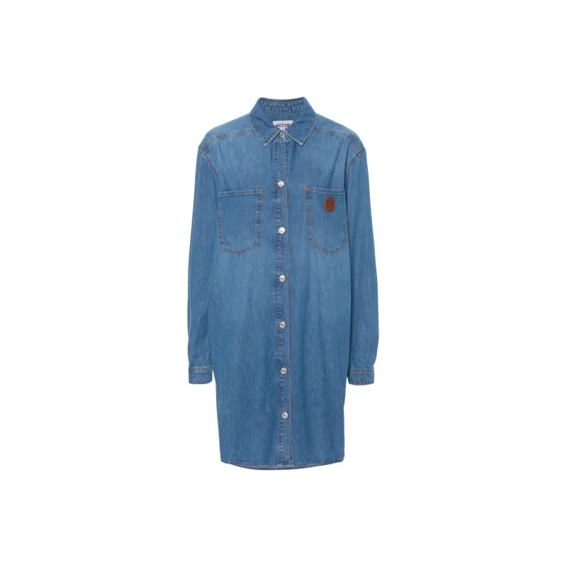 MOSCHINO Peace Sign-embroidered Denim Midi Dress-0