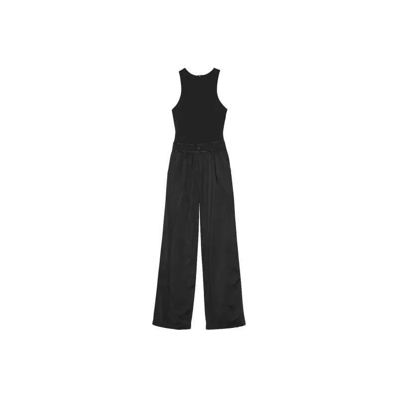 Victoria's Secret Lux Glossy Sport Wide-Leg Jumpsuit/Black Jumpsuit Women's Black-0