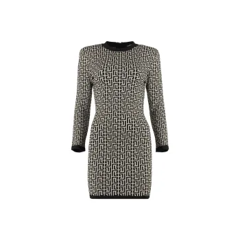 BALMAIN All-Over Monogram Printed Mini Dress