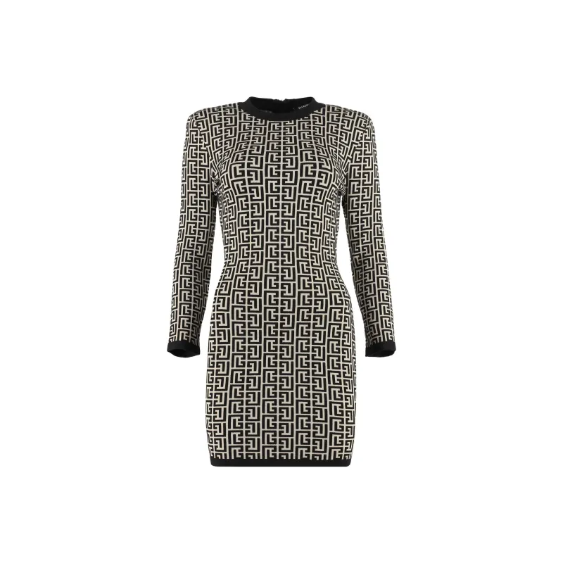 BALMAIN All-Over Monogram Printed Mini Dress-0