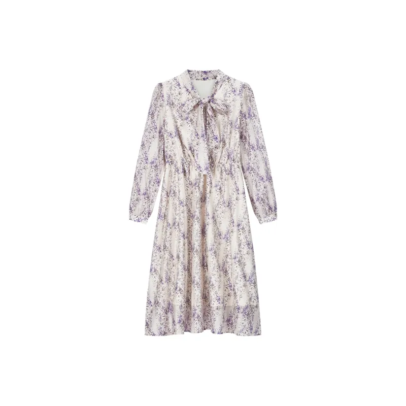 VIMLY Long-Sleeved Dresses Women's Purple Floral-0
