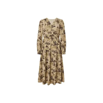 Hopeshow Long Sleeved Dresses Women's Bronzed Wall Decal Flowers