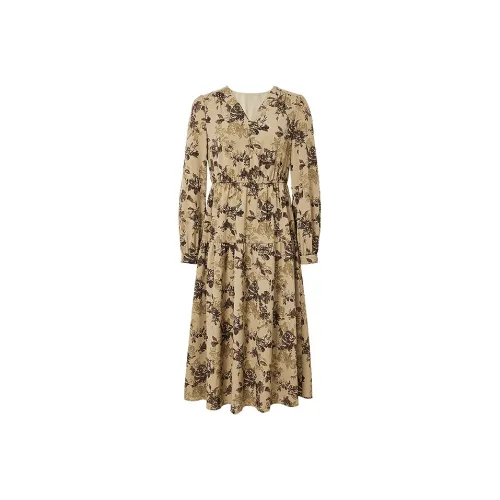 Hopeshow Long Sleeved Dresses Women's Bronzed Wall Decal Flowers