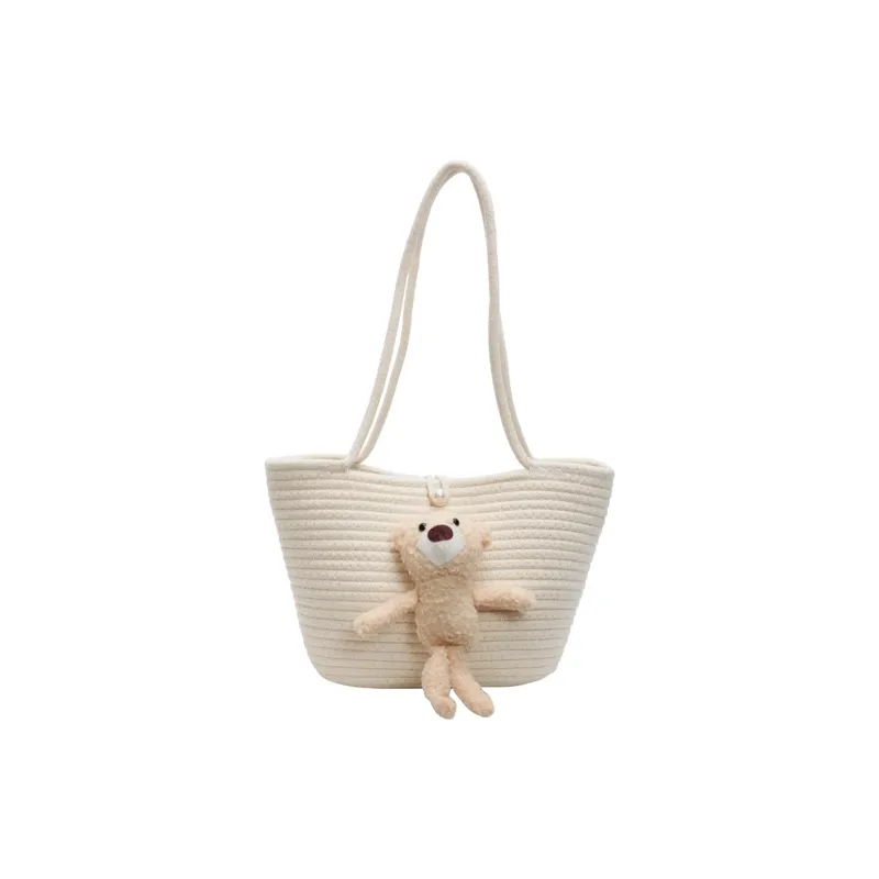 WXRX Chunky Yarn Woven Shoulder Bag Women's Ecru Floral/Khaki Floral/Ecru Bear/Khaki Bear-12