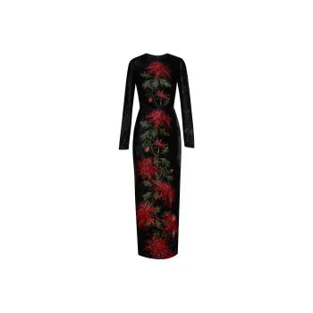 Oscar De La Renta Chrysanthemum Stripe Velvet Gown