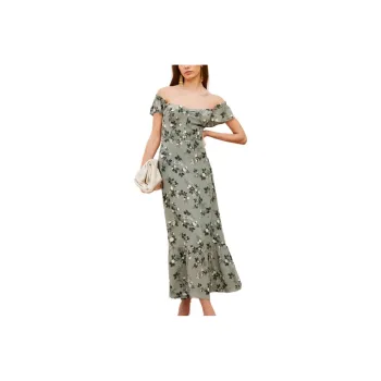 REFORMATION Butterfly Dress Short-Sleeved Dresses Women's Gray Green