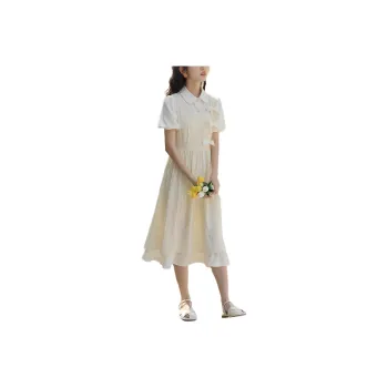 Flowers In Water Short Sleeved Dress Women's Yellow
