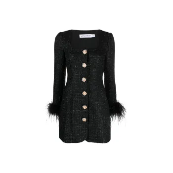 Self portrait Feather detailed Bouclé Minidress