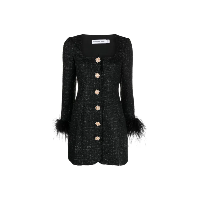 Self portrait Feather detailed Bouclé Minidress-0