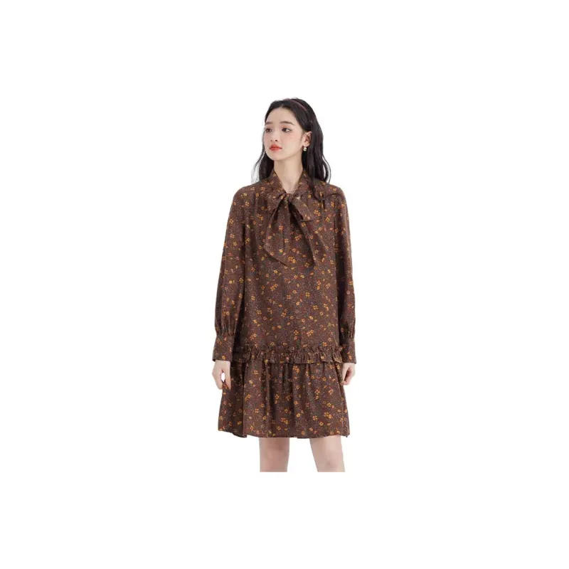 DEAR DEER PUFF Long-Sleeved Dresses Women's Brown-0