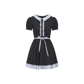 Lookinto Short Sleeved Dresses Women's Navy Blue Stripes
