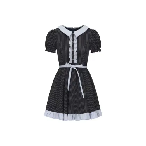 Lookinto Short Sleeved Dresses Women's Navy Blue Stripes