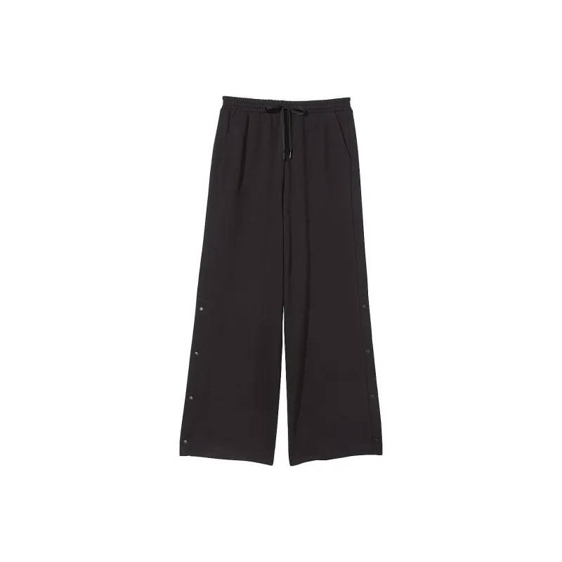 Victoria's Secret Cotton Fleece Wide-Leg Snap Lounge Pants/Black Knitted Sports Pants Women's Black-0