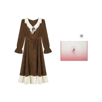 ANNIBUHUO Long Sleeved Dresses Women's Coffee