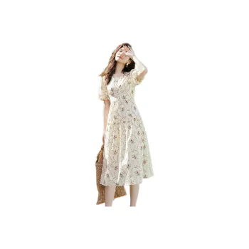 Hopeshow Short Sleeved Dresses Women's Beige With Floral 611