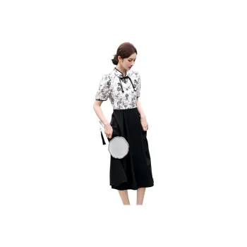 XWI Short-Sleeved Dresses Women's Beige Base With Black Flowers