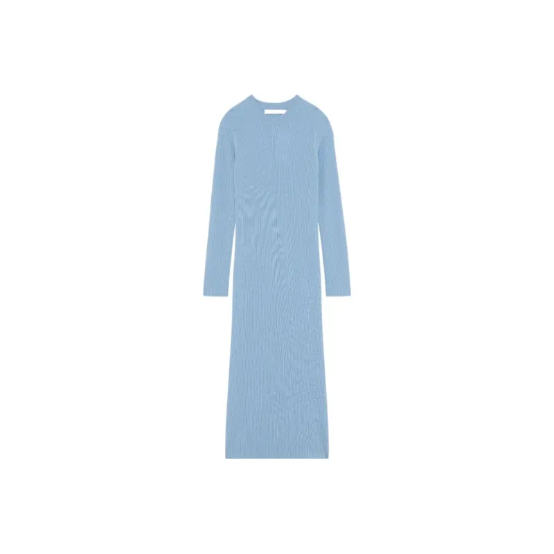 IRO Cashmere Ribbed Maxi Dress Long-Sleeved Dresses Women's Blue-0