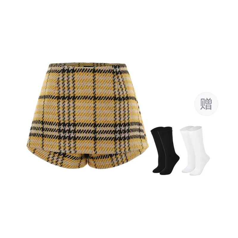 BSEVENI Casual Shorts Women's Yellow Plaid-0
