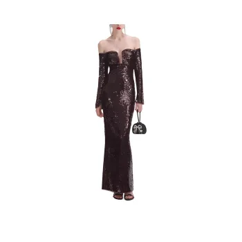 Self portrait Long Sleeved Dress Women's Red Brown