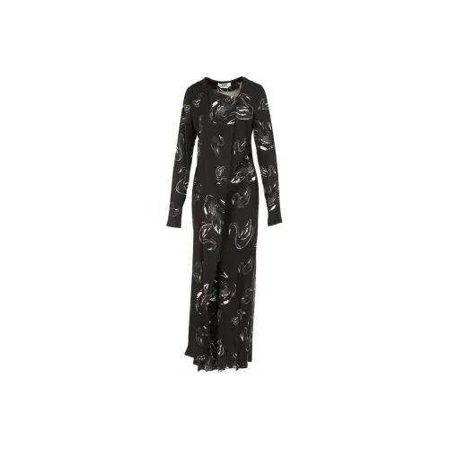 MSGM Swan Printed Long-Sleeved Maxi Dress