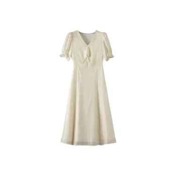 Late White Short Sleeved Dress Women's Yellow