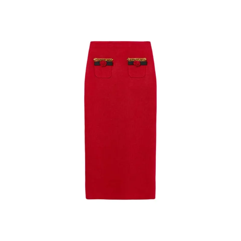 Self portrait Knitted Corsage Midi Skirt-0