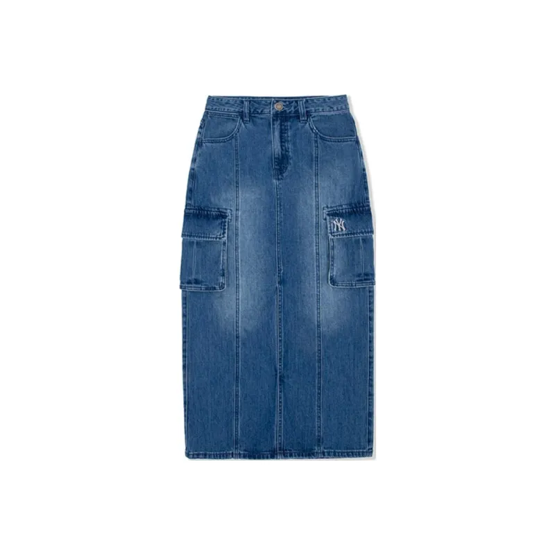 MLB New York Yankees Denim Long Skirts Women's Indigo-0