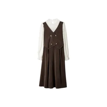 XIANGYING Long Sleeved Dresses Women's Coffee