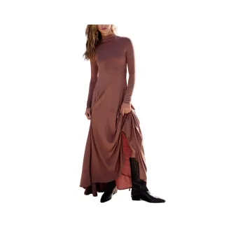FREE PEOPLE Pescado Maxi Long-Sleeved Dresses Women's Latte/Latte Color
