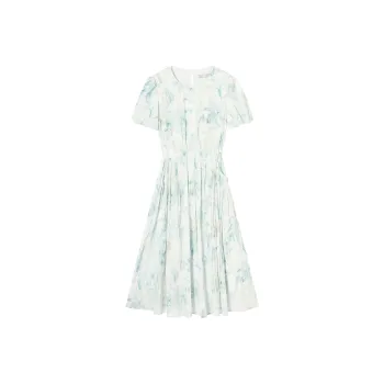 DIALOGUE Short Sleeved Dresses Women's Light Aqua Blue Print