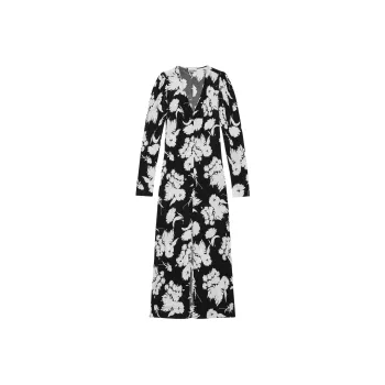 GANNI V Neck Floral Printed Midi Dress