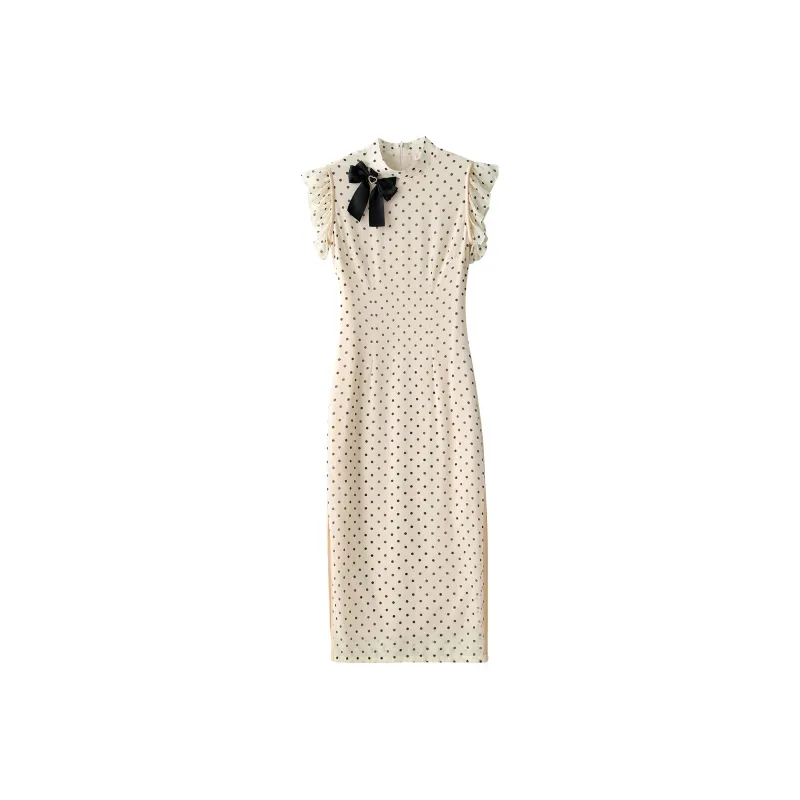 Korean Style Short Sleeved Dress Women's Beige-0