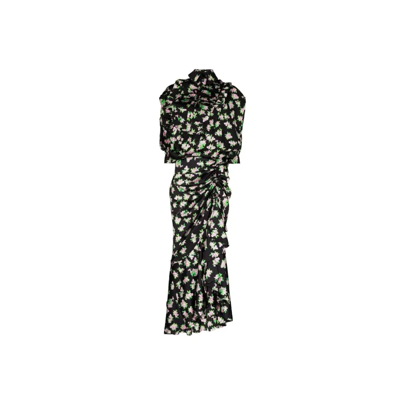 NATASHA ZINKO Pixel Flower print Draped Maxi Dress-0
