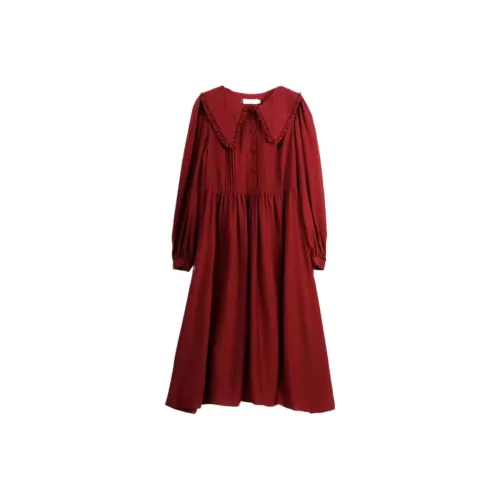 Olrain Long Sleeved Dresses Women's Bordeaux Red