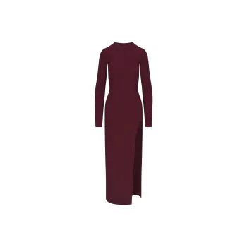 SKIMS FW24 SOFT LOUNGE LONG SLEEVE SLIT DRESS Long Sleeved Dresses Women's Bordeaux/Burgundy