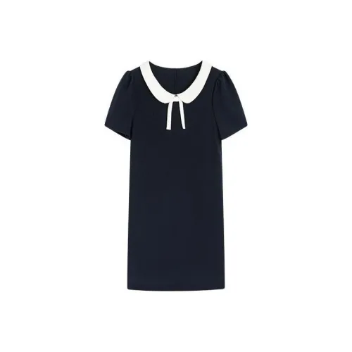 Famanxuan Short Sleeved Dress Women's Black Navy Blue