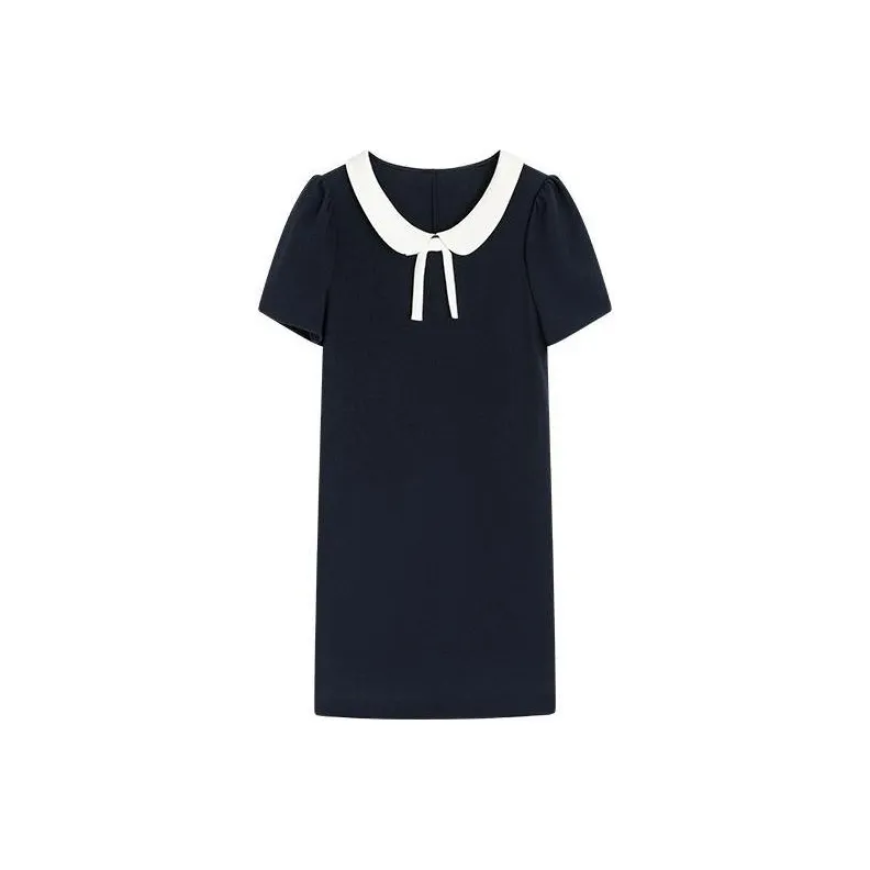 Famanxuan Short Sleeved Dress Women's Black Navy Blue-0