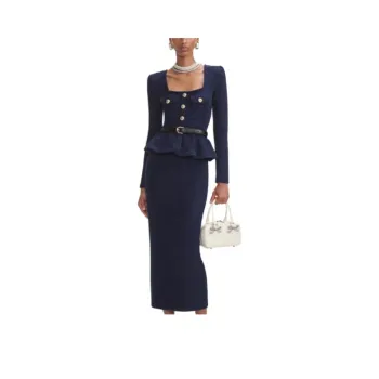 Self portrait Long Sleeved Dresses Women's Navy Blue Belt Not Included