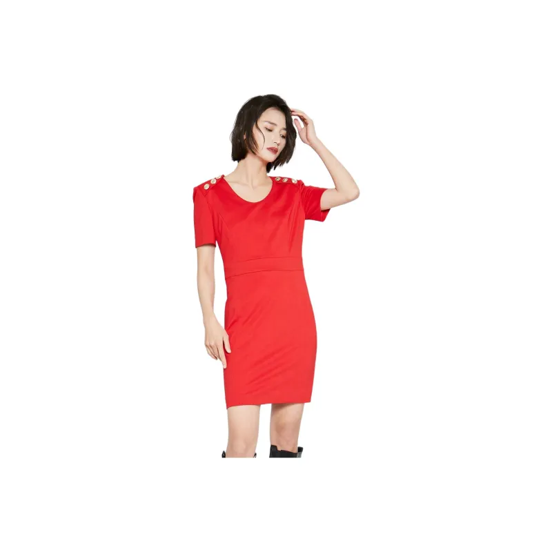 Blood Glitter Short-Sleeved Dresses Women's Red-0