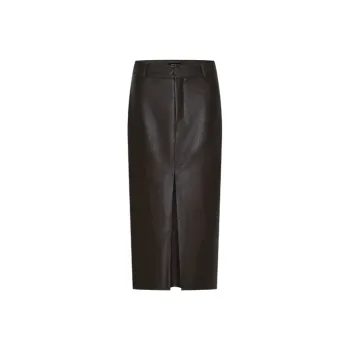 URBAN REVIVO Leather Long Skirt Women's Coffee Brown