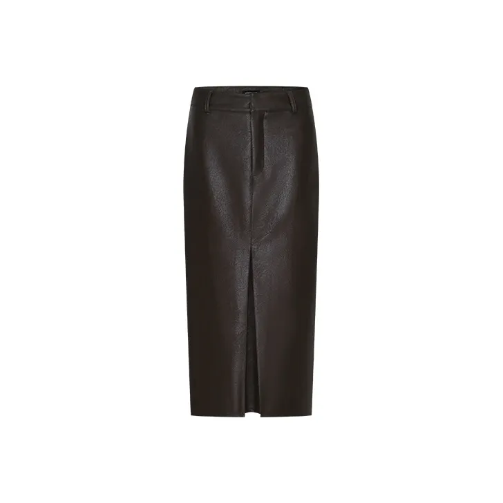 URBAN REVIVO Leather Long Skirt Women's Coffee Brown-0