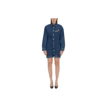 MOSCHINO Jeans Logo Embroidered Denim Mini Dress