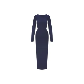 SKIMS FW24 FITS EVERYBODY LOW BACK LONG DRESS Long-Sleeved Dresses Women's NAVY/Marine Blue