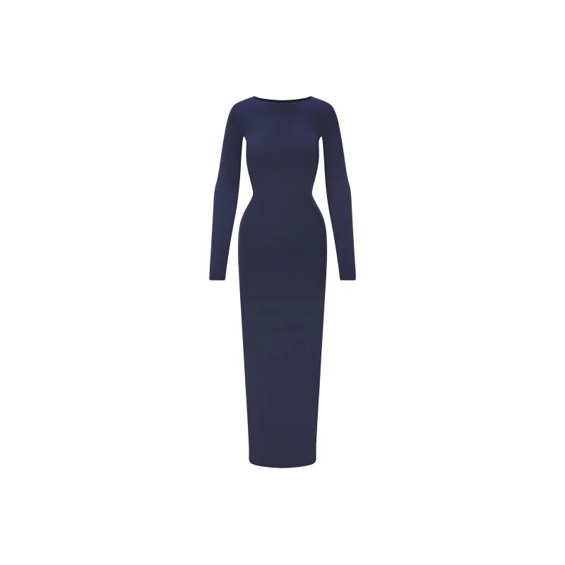 SKIMS FW24 FITS EVERYBODY LOW BACK LONG DRESS Long-Sleeved Dresses Women's NAVY/Marine Blue-0