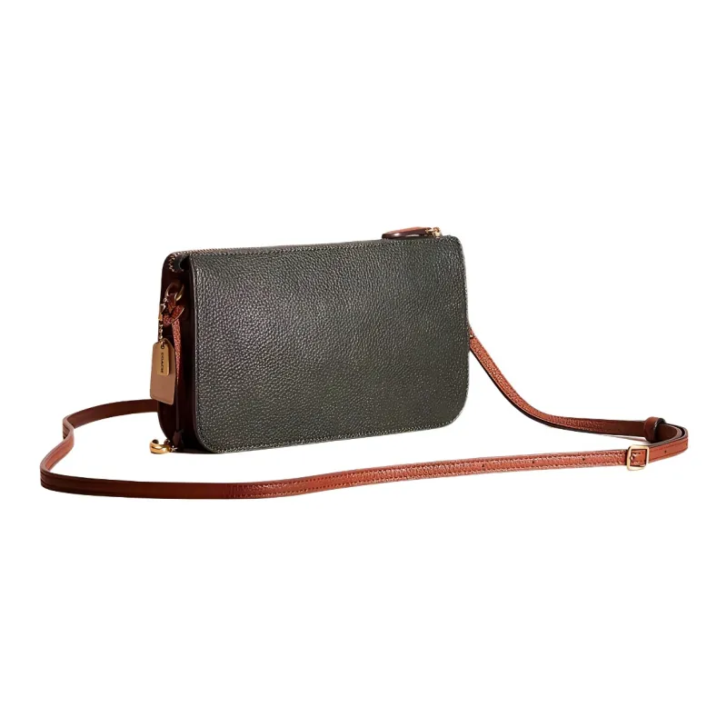 COACH Leather Envelope Bag Shoulder Bag Crossbody Bag Small Size Women's Dark Green/Multicolor Pink-1
