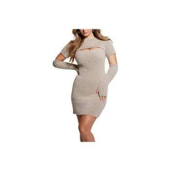 GUESS Detached Sleeve Knit Dress Long-Sleeved Dresses Women's Clay