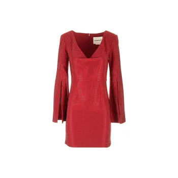 ROLAND MOURET Embellished V Neck Mini Dress