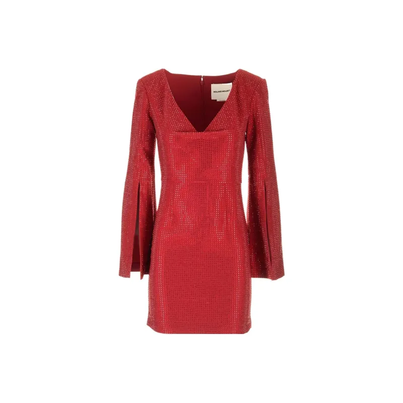ROLAND MOURET Embellished V Neck Mini Dress-0