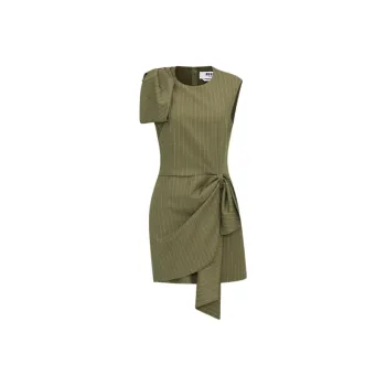 MSGM Bow Detailed Pinstriped Mini Dress